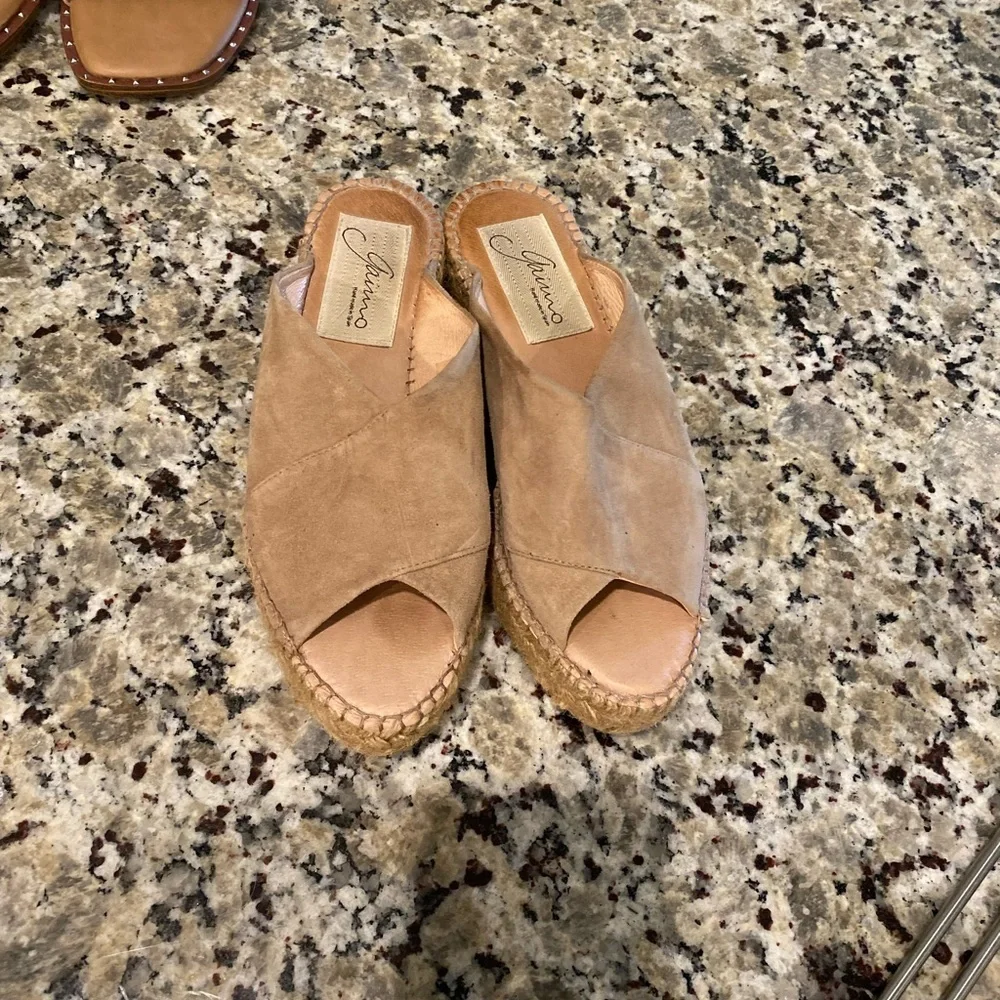 GAIMO ESPADRILLES SPAIN TAN SUEDE OPEN TOE SANDALS WEDGE LOW PLATFORM SIZE 38